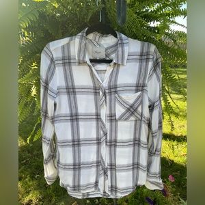 Rails Charli Long Sleeve White/Black/Grey Button Front Soft Flannel Shirt Sz S